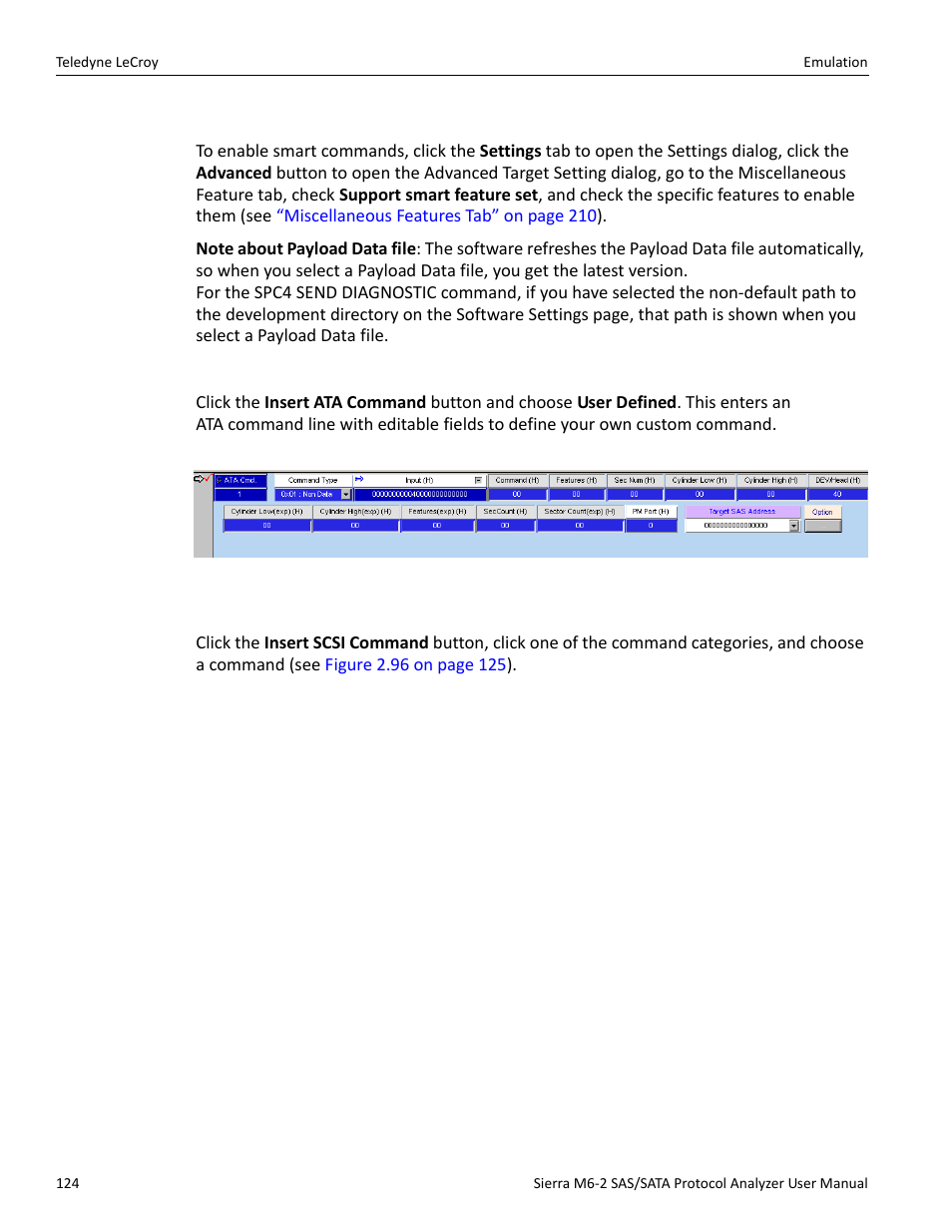 Adding a user-defined ata command, Adding a scsi command (sas only) | Teledyne LeCroy Sierra M6-2 SAS_SATA Protocol Analyzer User Manual User Manual | Page 126 / 496