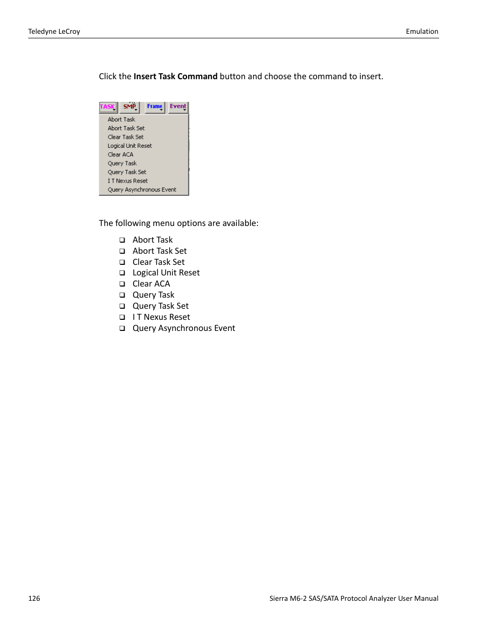 Adding a task command (sas only) | Teledyne LeCroy Sierra M6-2 SAS_SATA Protocol Analyzer User Manual User Manual | Page 128 / 496