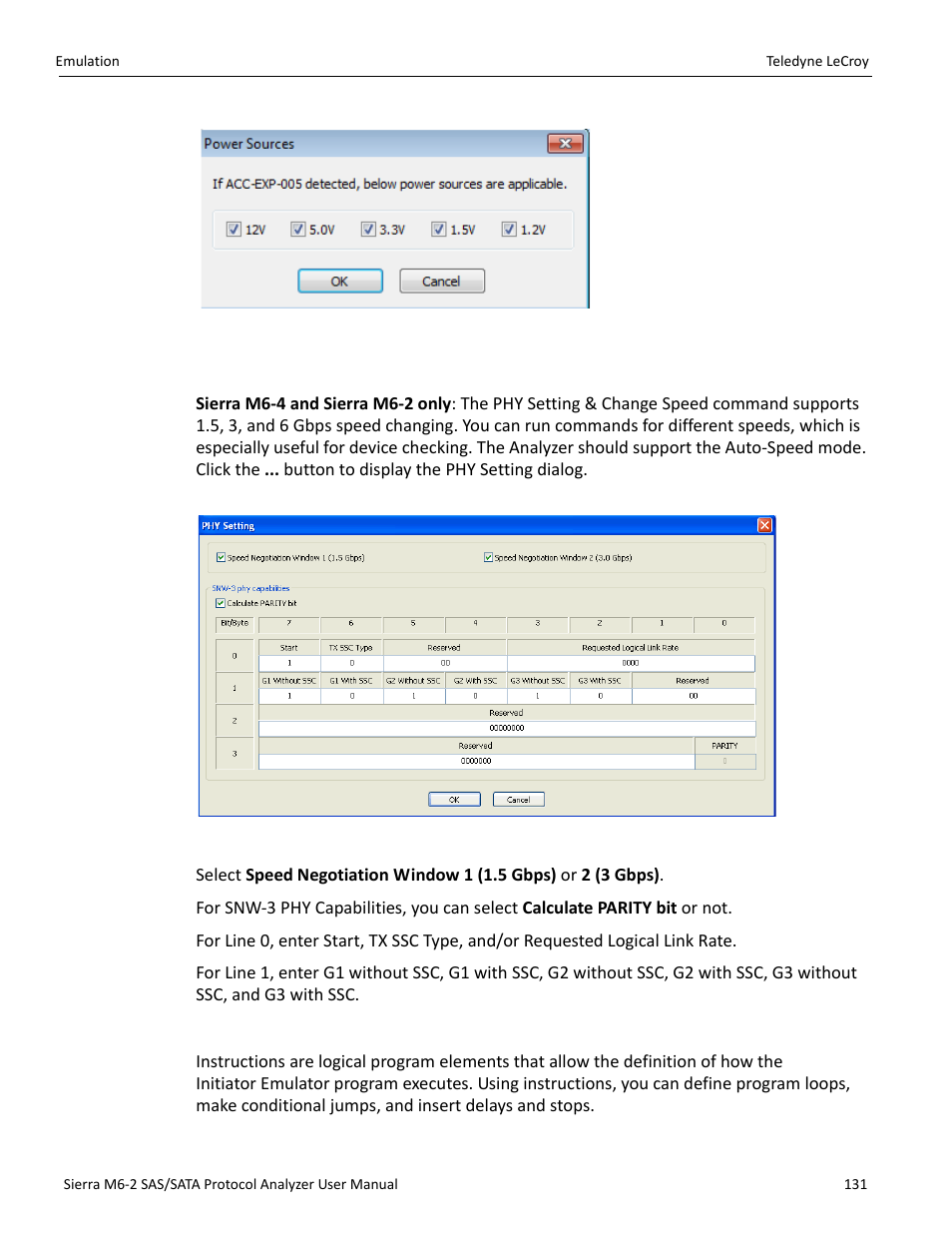 Phy setting dialog, Inserting instructions | Teledyne LeCroy Sierra M6-2 SAS_SATA Protocol Analyzer User Manual User Manual | Page 133 / 496