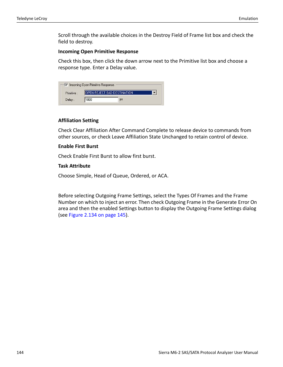 Outgoing ata frame settings | Teledyne LeCroy Sierra M6-2 SAS_SATA Protocol Analyzer User Manual User Manual | Page 146 / 496