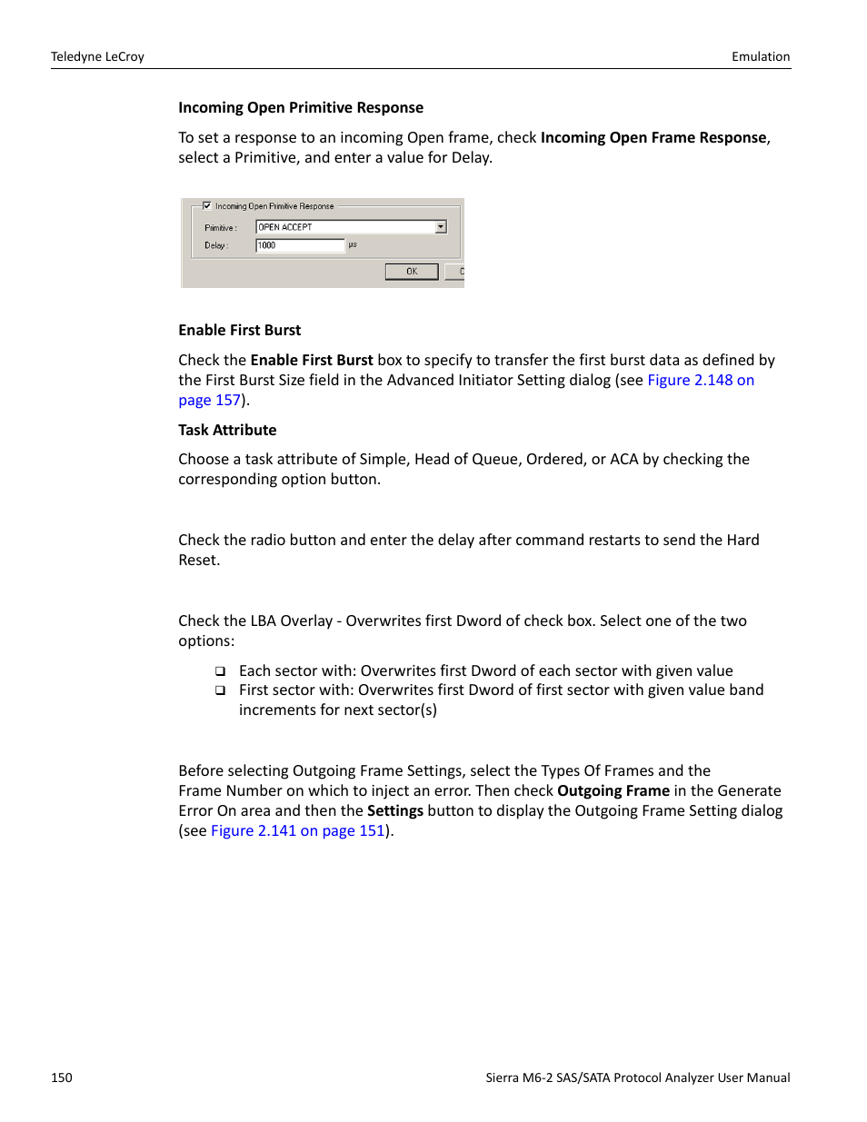 Outgoing scsi frame settings | Teledyne LeCroy Sierra M6-2 SAS_SATA Protocol Analyzer User Manual User Manual | Page 152 / 496