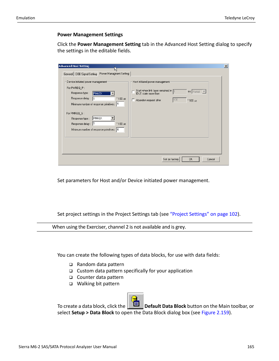 7 project settings, 8 creating a data block, Finition dialog (see | Creating a data block” on | Teledyne LeCroy Sierra M6-2 SAS_SATA Protocol Analyzer User Manual User Manual | Page 167 / 496