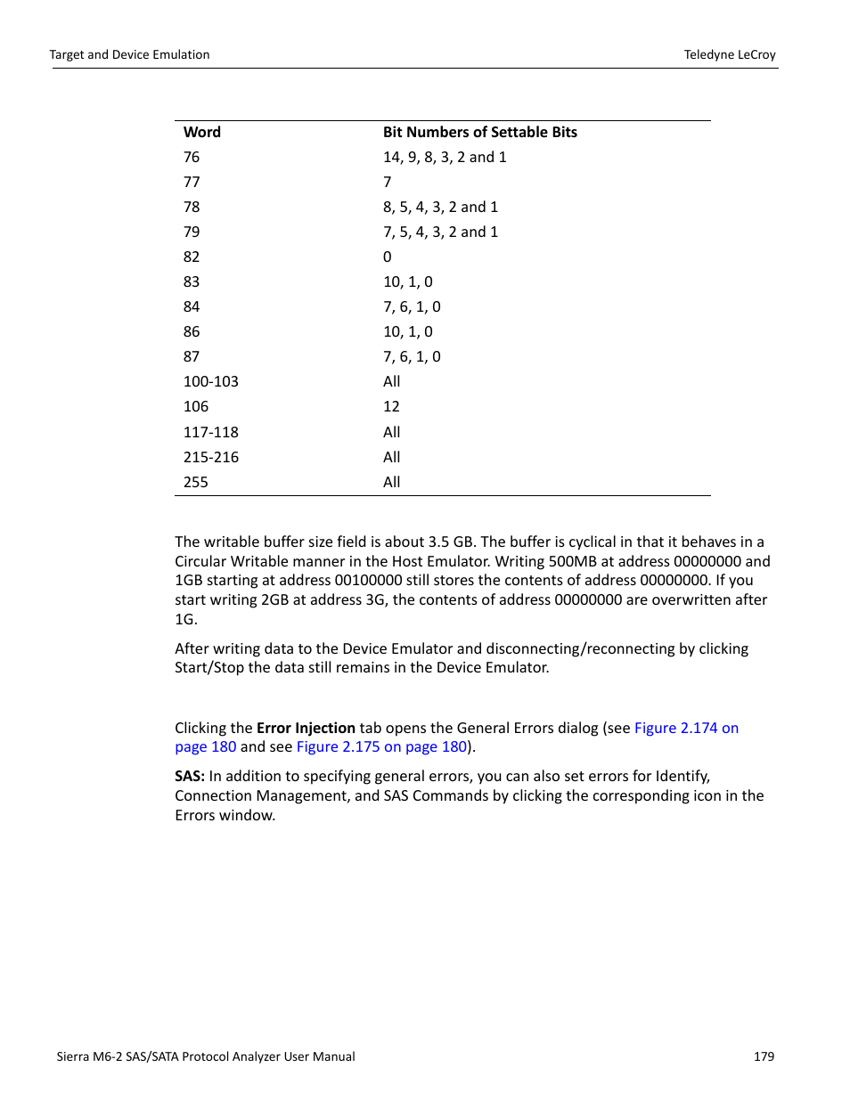 Writable buffer size field, Error injection tab | Teledyne LeCroy Sierra M6-2 SAS_SATA Protocol Analyzer User Manual User Manual | Page 181 / 496