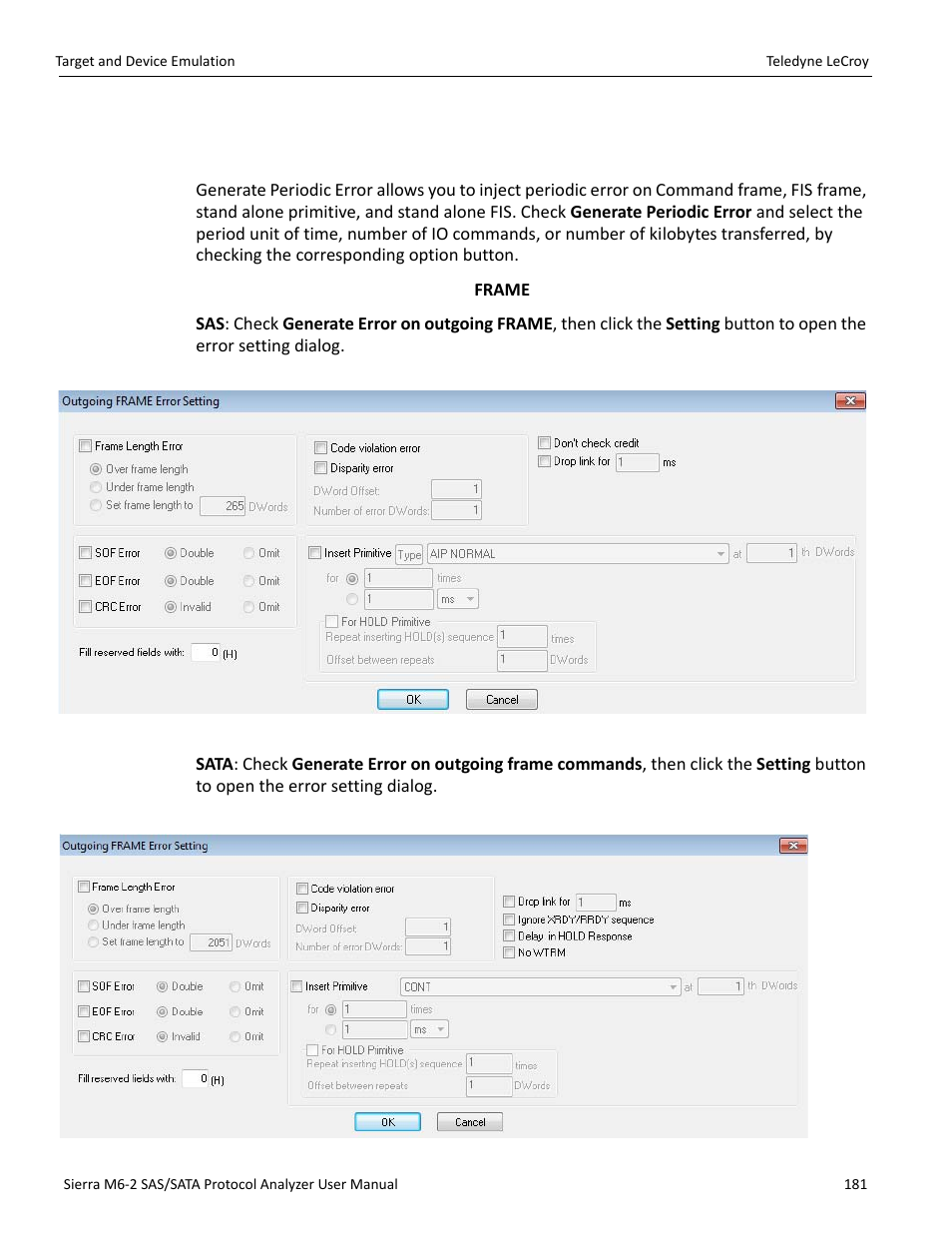 2 setting general errors, Generate periodic error | Teledyne LeCroy Sierra M6-2 SAS_SATA Protocol Analyzer User Manual User Manual | Page 183 / 496