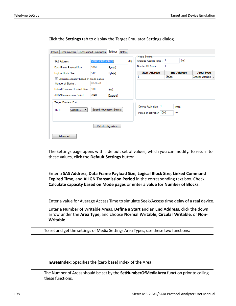 11 target emulator settings (sas) | Teledyne LeCroy Sierra M6-2 SAS_SATA Protocol Analyzer User Manual User Manual | Page 200 / 496