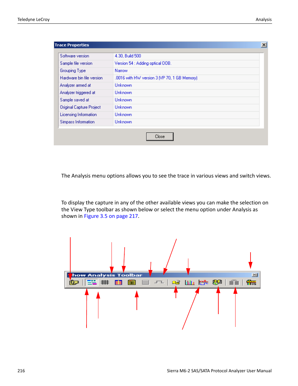 3 analysis, 1 show analysis toolbar, Ion see | Show analysis toolbar, Figure 3.3 on | Teledyne LeCroy Sierra M6-2 SAS_SATA Protocol Analyzer User Manual User Manual | Page 218 / 496