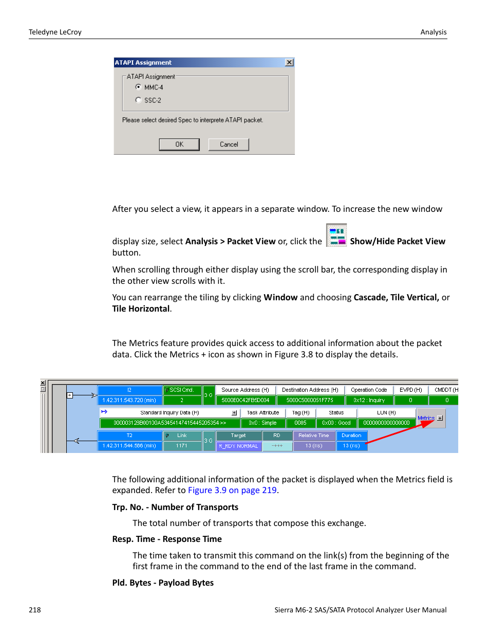 3 packet view, Packet view metrics | Teledyne LeCroy Sierra M6-2 SAS_SATA Protocol Analyzer User Manual User Manual | Page 220 / 496