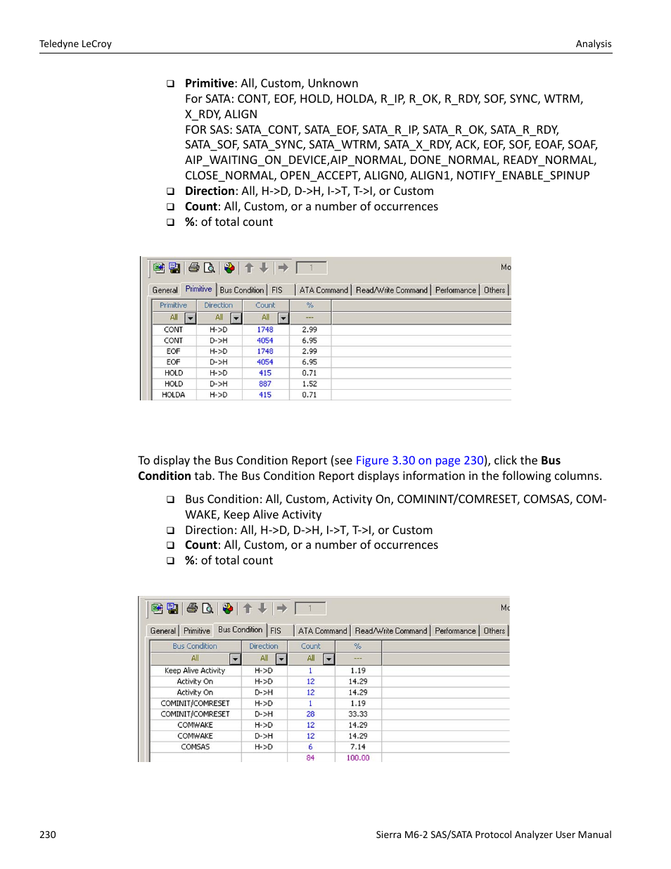 Bus condition report | Teledyne LeCroy Sierra M6-2 SAS_SATA Protocol Analyzer User Manual User Manual | Page 232 / 496