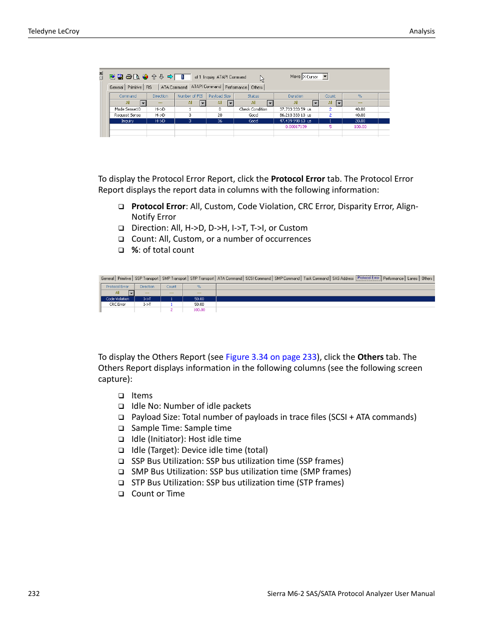 Protocol error report, Others report | Teledyne LeCroy Sierra M6-2 SAS_SATA Protocol Analyzer User Manual User Manual | Page 234 / 496