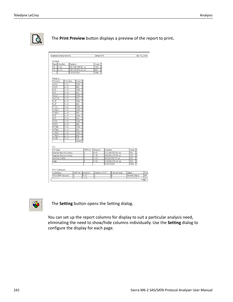 Print preview, Report display settings | Teledyne LeCroy Sierra M6-2 SAS_SATA Protocol Analyzer User Manual User Manual | Page 244 / 496