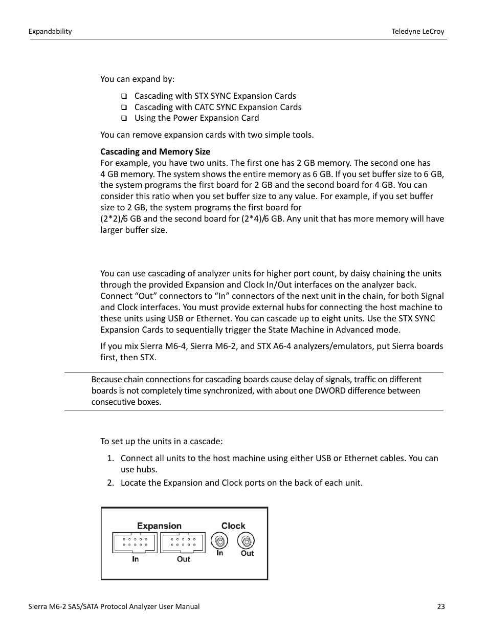 9 expandability, 1 cascading with stx sync expansion cards, Cascading | Teledyne LeCroy Sierra M6-2 SAS_SATA Protocol Analyzer User Manual User Manual | Page 25 / 496