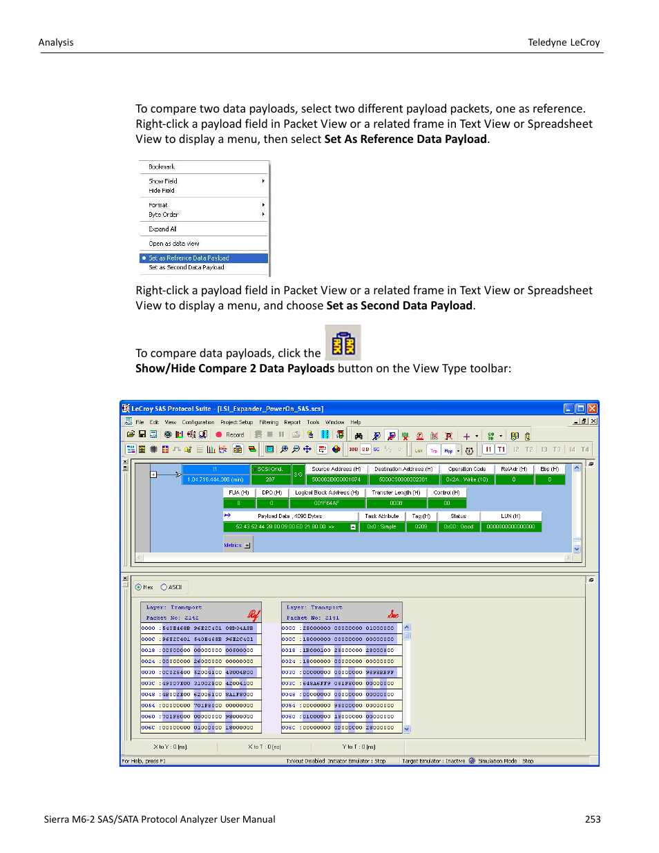 17 compare two data payloads, Compare two data payloads” on | Teledyne LeCroy Sierra M6-2 SAS_SATA Protocol Analyzer User Manual User Manual | Page 255 / 496
