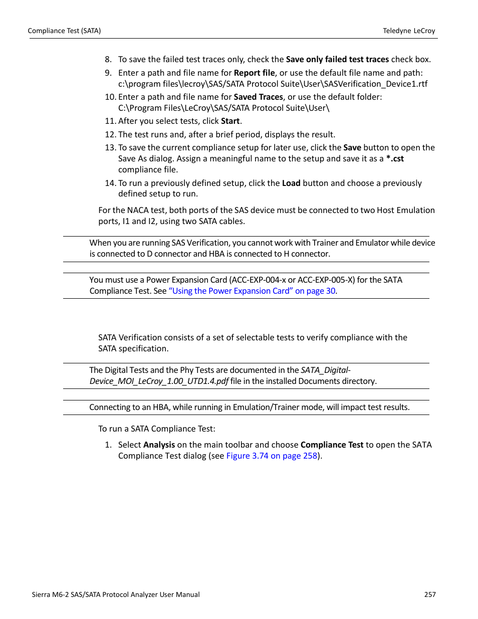 6 compliance test (sata) | Teledyne LeCroy Sierra M6-2 SAS_SATA Protocol Analyzer User Manual User Manual | Page 259 / 496