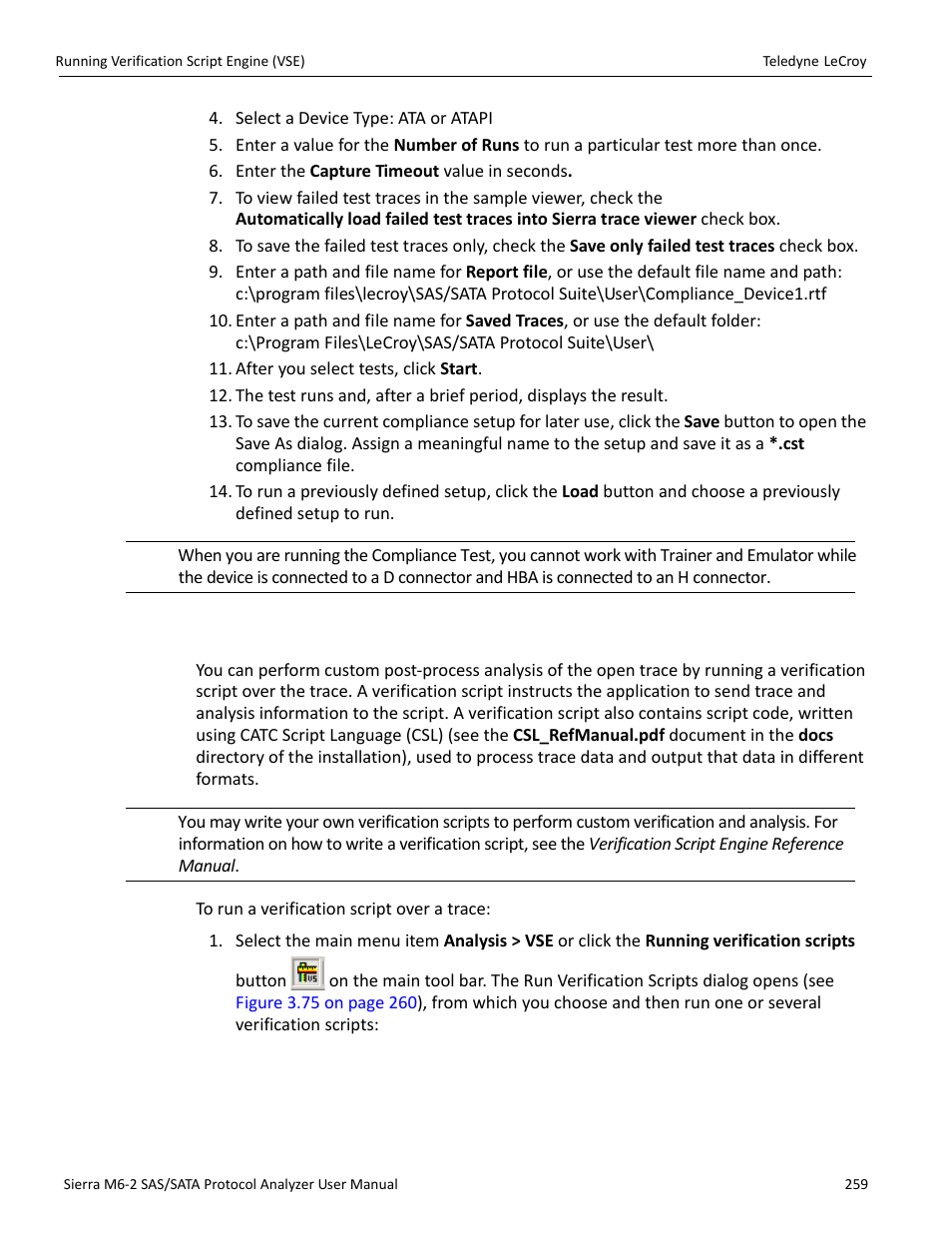 7 running verification script engine (vse), Running verification script engine (vse)” on | Teledyne LeCroy Sierra M6-2 SAS_SATA Protocol Analyzer User Manual User Manual | Page 261 / 496