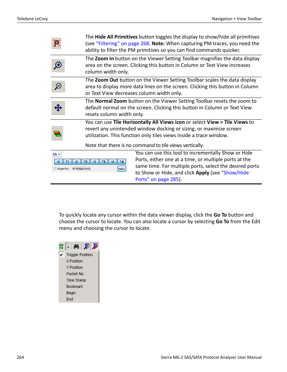 1 go to menu, Locate cursors | Teledyne LeCroy Sierra M6-2 SAS_SATA Protocol Analyzer User Manual User Manual | Page 266 / 496