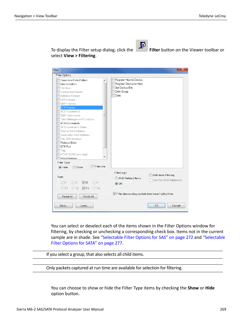 3 filter setup, Filter type | Teledyne LeCroy Sierra M6-2 SAS_SATA Protocol Analyzer User Manual User Manual | Page 271 / 496