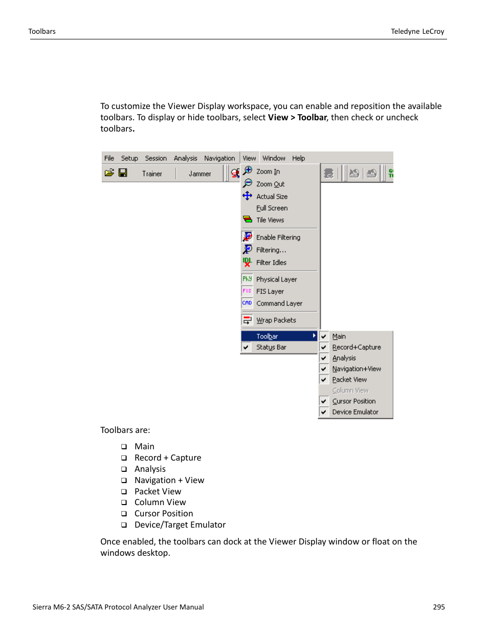 11 toolbars, 1 enabling tool bars | Teledyne LeCroy Sierra M6-2 SAS_SATA Protocol Analyzer User Manual User Manual | Page 297 / 496