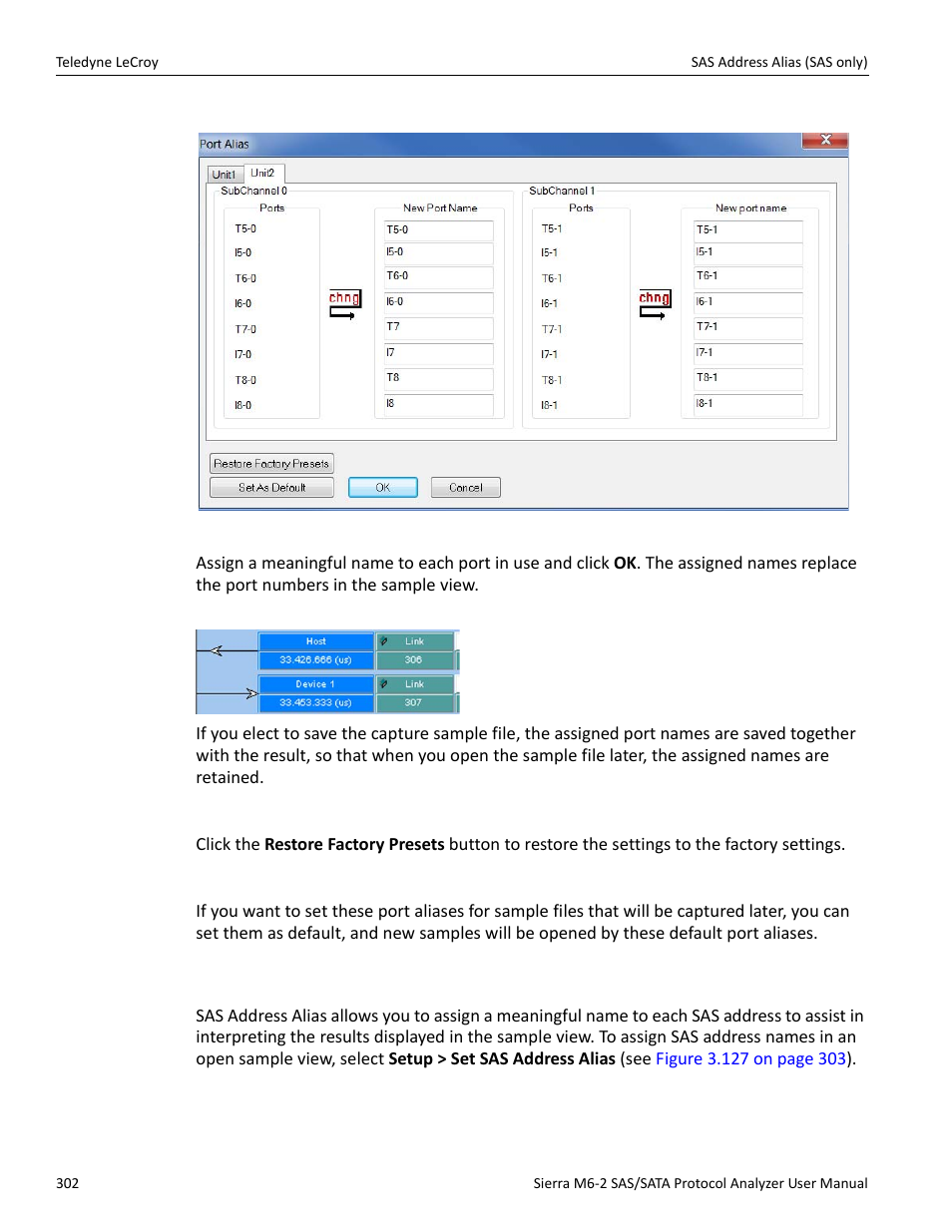 Restore factory presets, 16 sas address alias (sas only) | Teledyne LeCroy Sierra M6-2 SAS_SATA Protocol Analyzer User Manual User Manual | Page 304 / 496