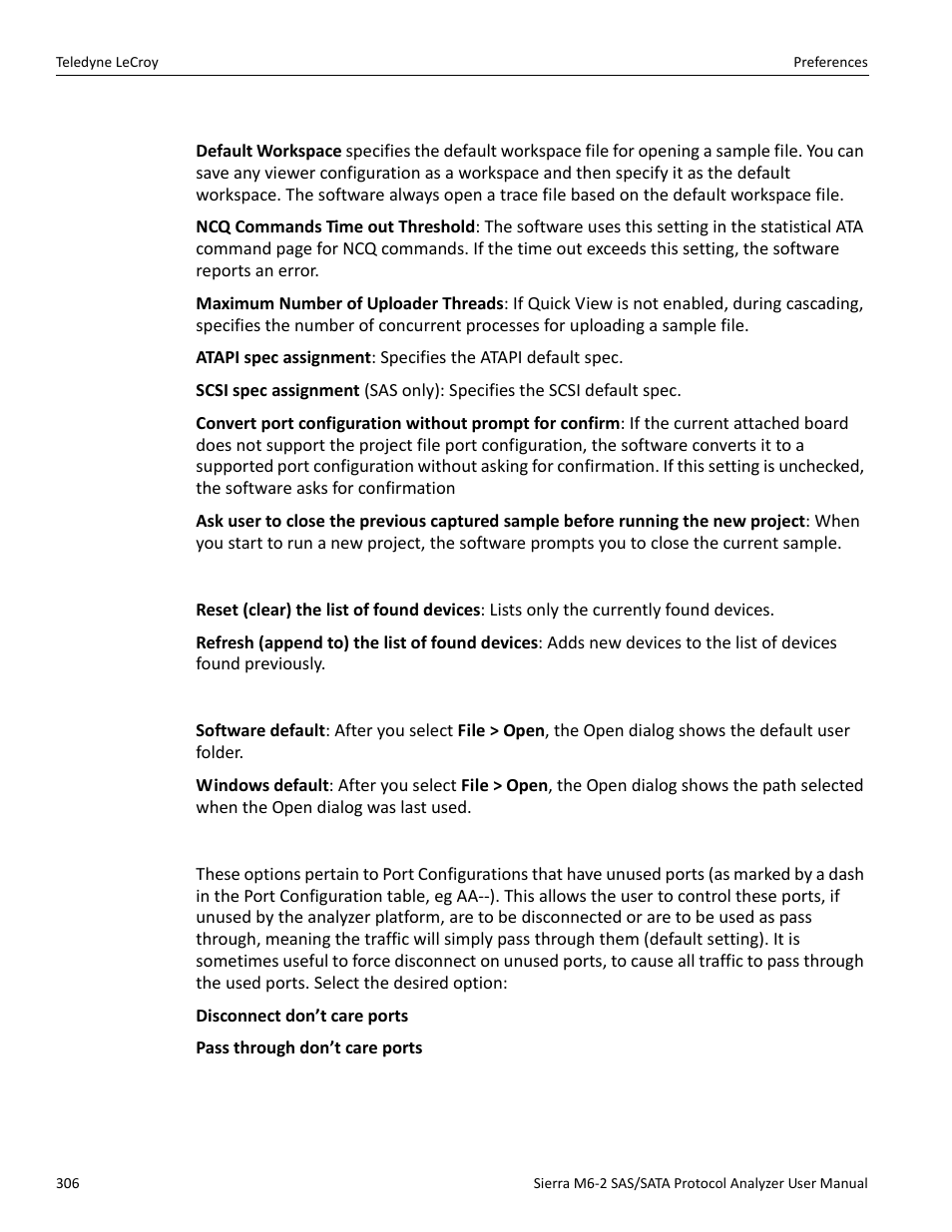 Other, Found device list mode, Browse default path | Port configuration setting | Teledyne LeCroy Sierra M6-2 SAS_SATA Protocol Analyzer User Manual User Manual | Page 308 / 496