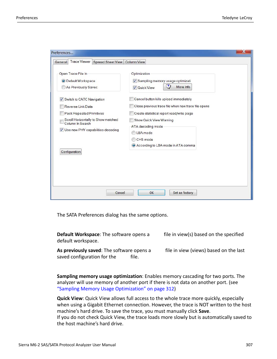 2 trace viewer tab, Open trace file in, Optimization | Teledyne LeCroy Sierra M6-2 SAS_SATA Protocol Analyzer User Manual User Manual | Page 309 / 496