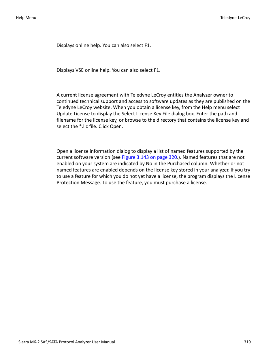 2 help topics, 3 vse help topics, 4 update license | 5 display license information | Teledyne LeCroy Sierra M6-2 SAS_SATA Protocol Analyzer User Manual User Manual | Page 321 / 496