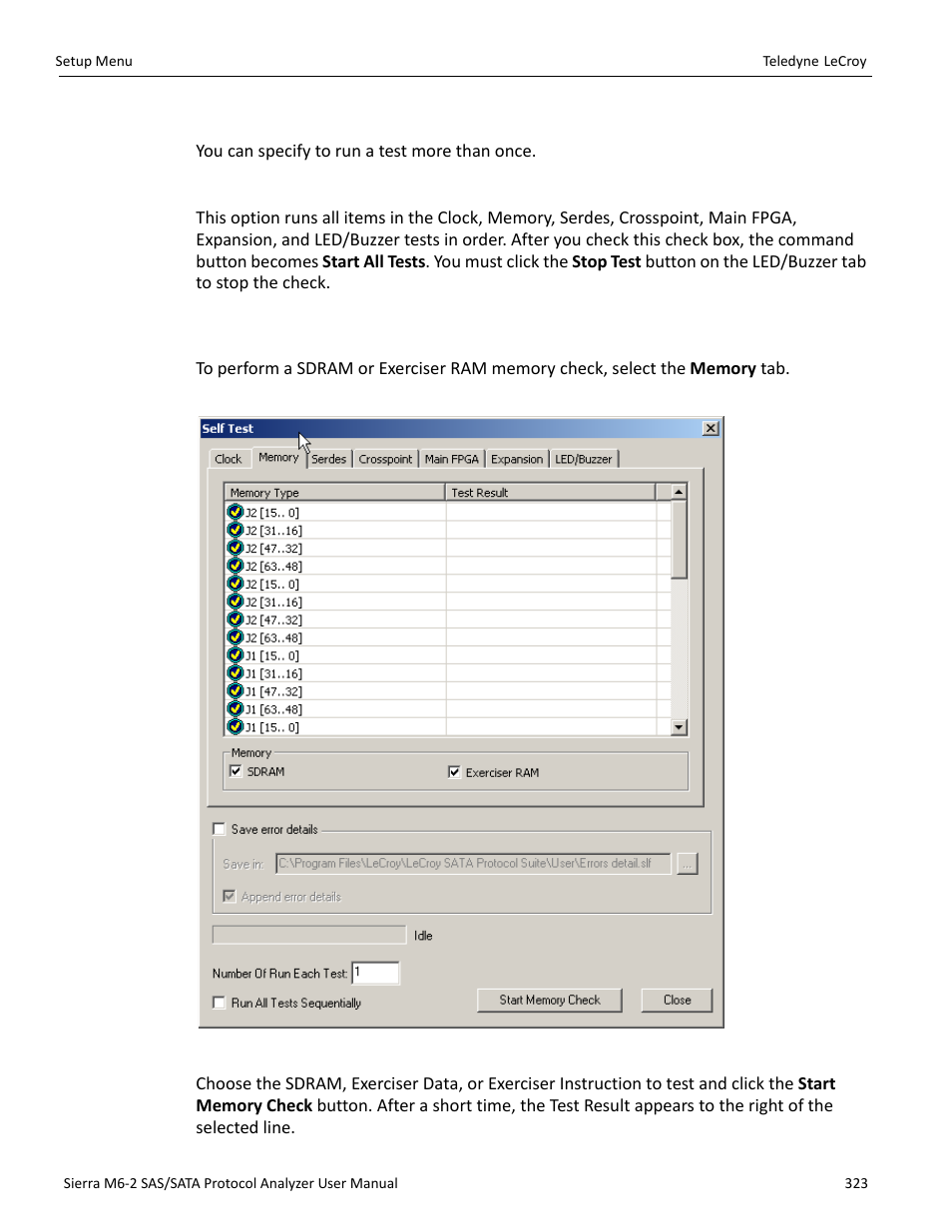 3 memory check | Teledyne LeCroy Sierra M6-2 SAS_SATA Protocol Analyzer User Manual User Manual | Page 325 / 496