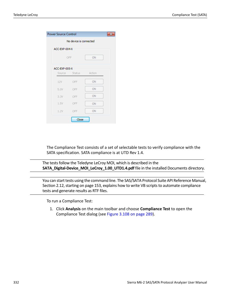 27 compliance test (sata) | Teledyne LeCroy Sierra M6-2 SAS_SATA Protocol Analyzer User Manual User Manual | Page 334 / 496