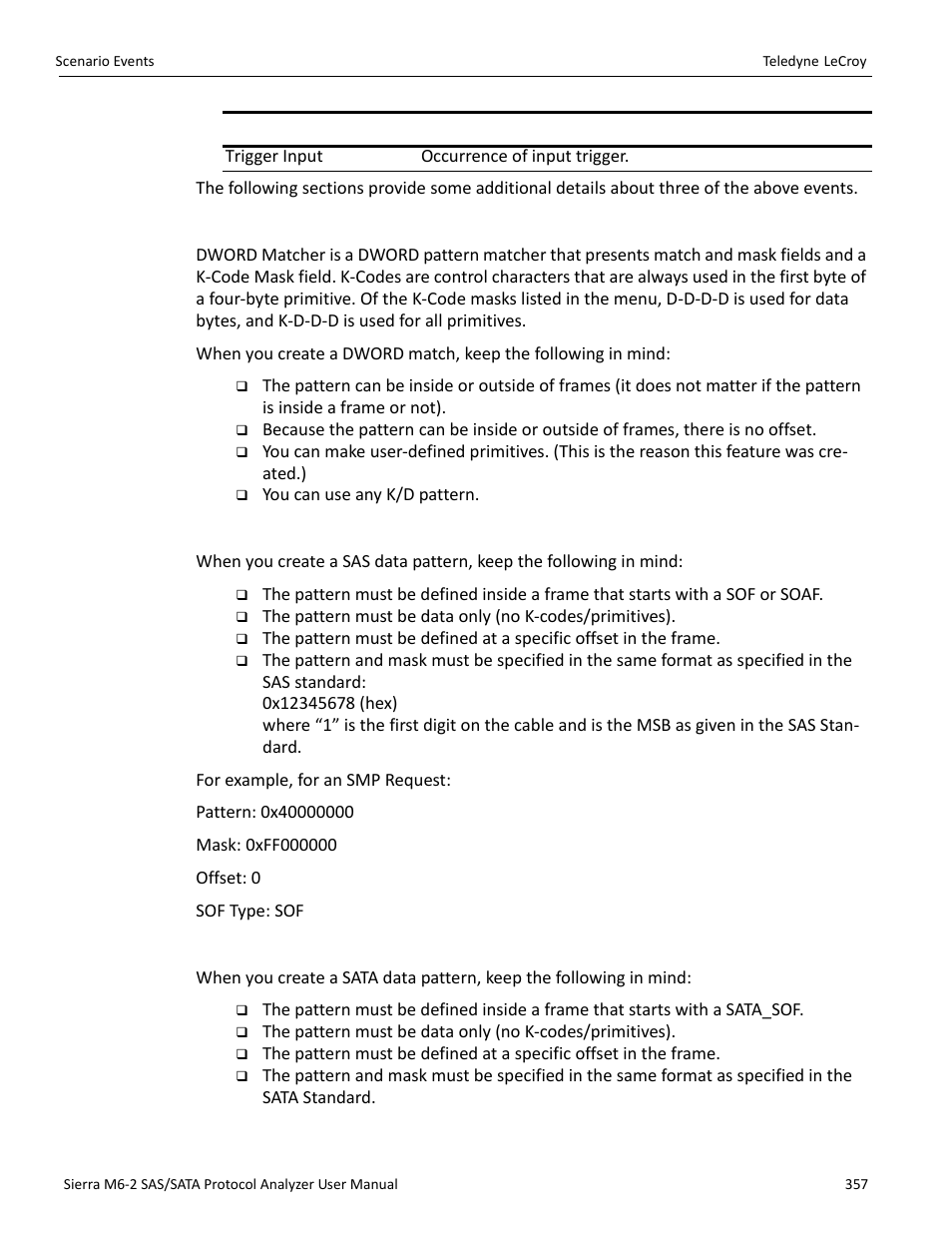 Dword matcher, Sas data pattern, Sata data pattern | Teledyne LeCroy Sierra M6-2 SAS_SATA Protocol Analyzer User Manual User Manual | Page 359 / 496