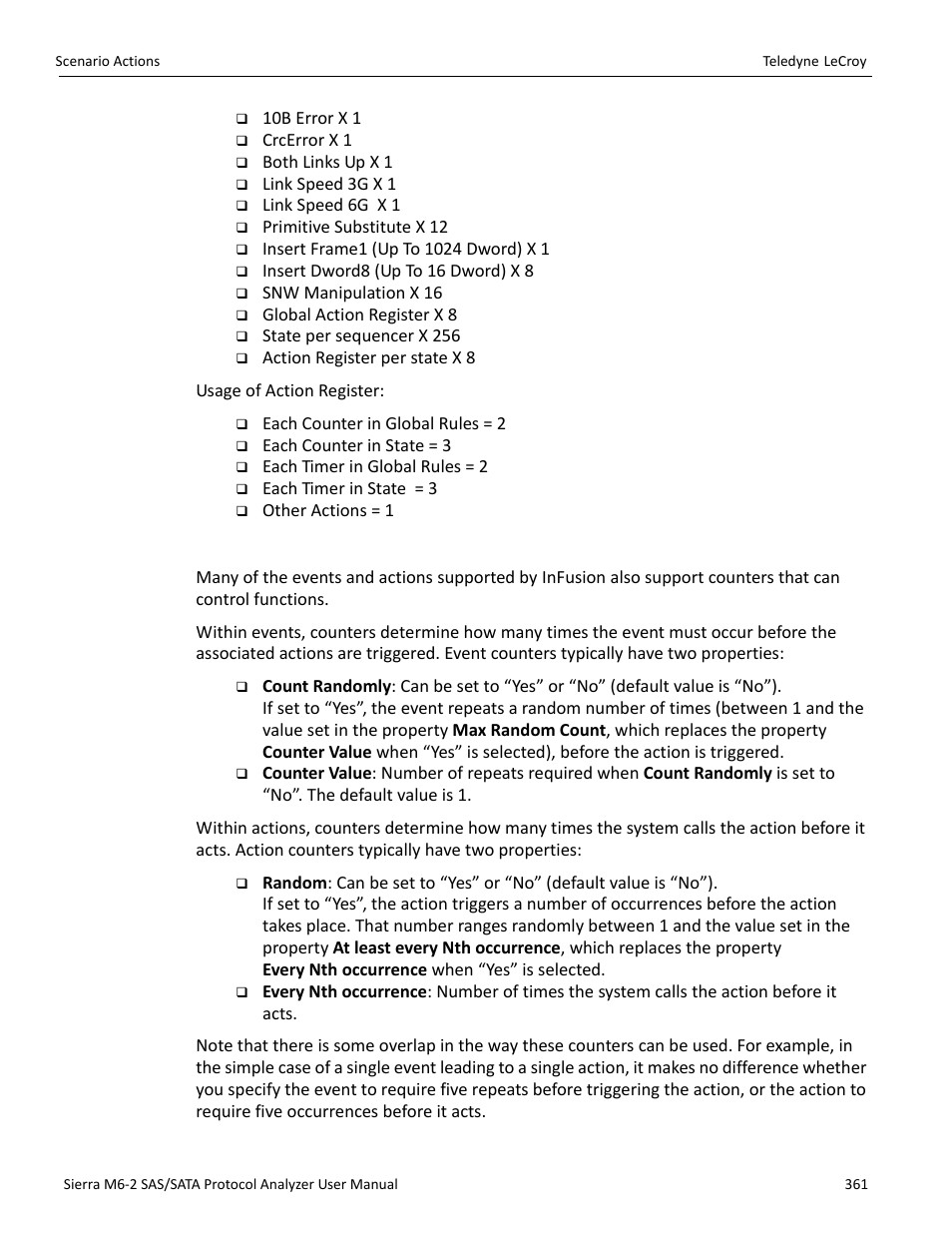 Using counters in events and actions | Teledyne LeCroy Sierra M6-2 SAS_SATA Protocol Analyzer User Manual User Manual | Page 363 / 496