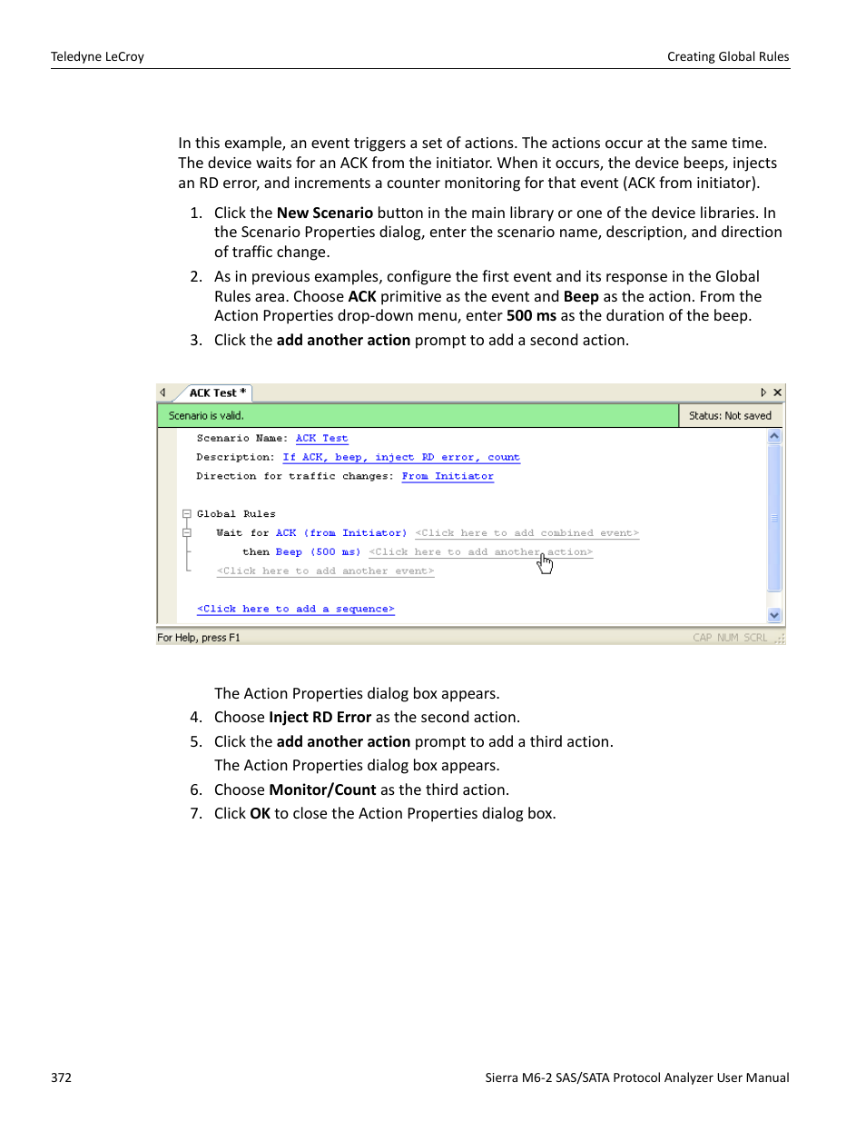 5 example 5: multiple actions on a single event | Teledyne LeCroy Sierra M6-2 SAS_SATA Protocol Analyzer User Manual User Manual | Page 374 / 496