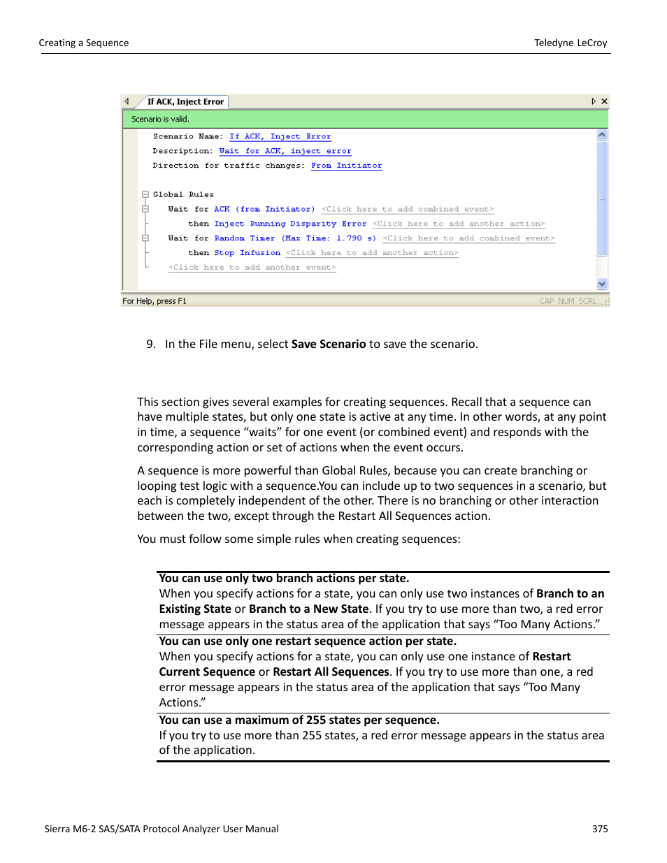 10 creating a sequence | Teledyne LeCroy Sierra M6-2 SAS_SATA Protocol Analyzer User Manual User Manual | Page 377 / 496