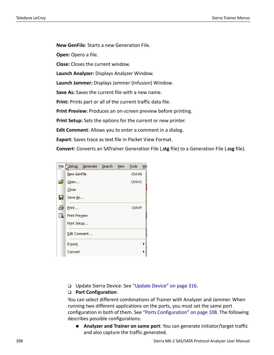 1 file menu, 2 setup menu | Teledyne LeCroy Sierra M6-2 SAS_SATA Protocol Analyzer User Manual User Manual | Page 400 / 496
