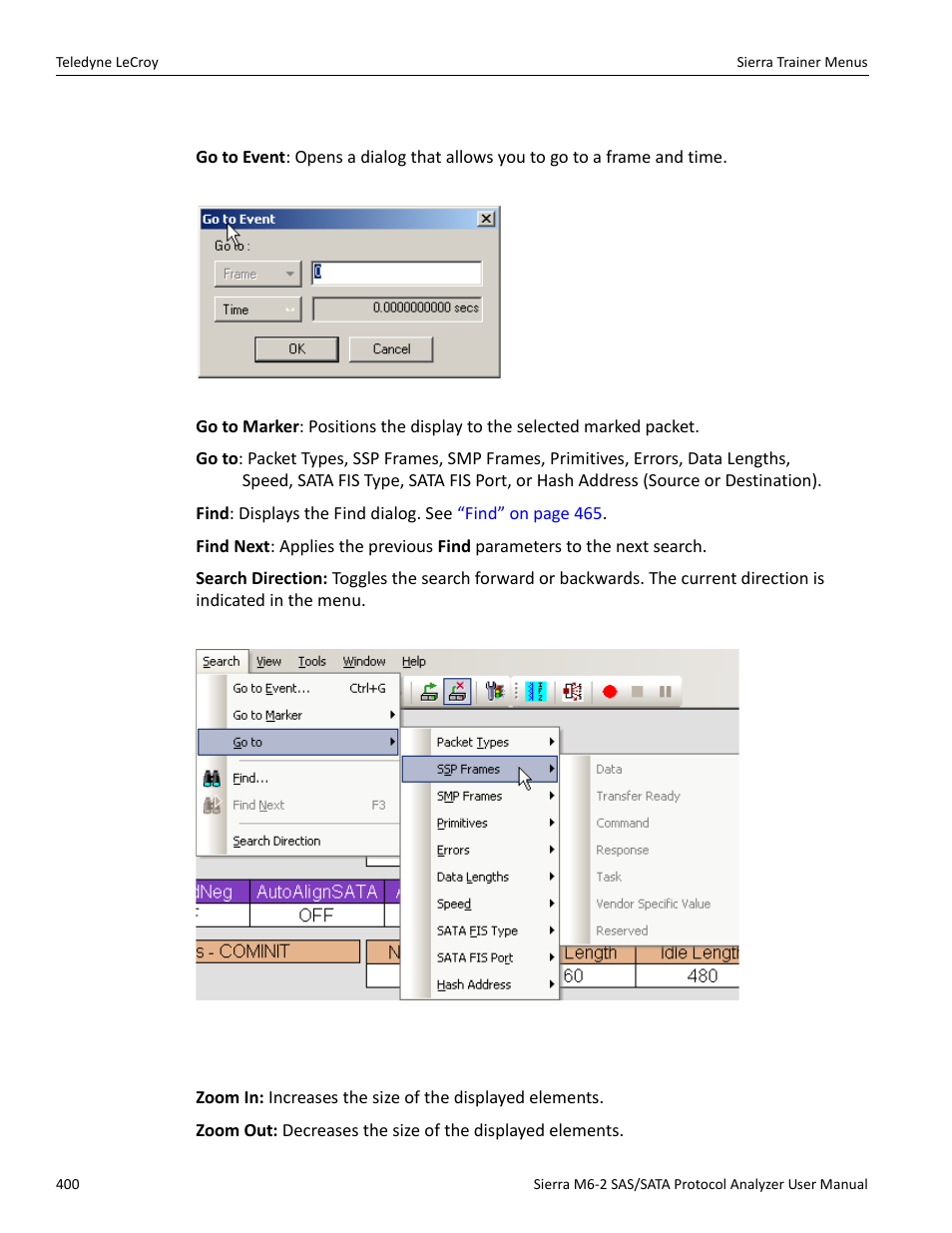 4 search menu, 5 view menu | Teledyne LeCroy Sierra M6-2 SAS_SATA Protocol Analyzer User Manual User Manual | Page 402 / 496