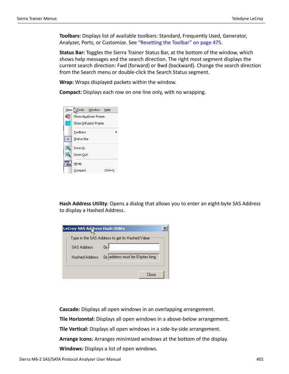 6 tools menu, 7 window menu | Teledyne LeCroy Sierra M6-2 SAS_SATA Protocol Analyzer User Manual User Manual | Page 403 / 496