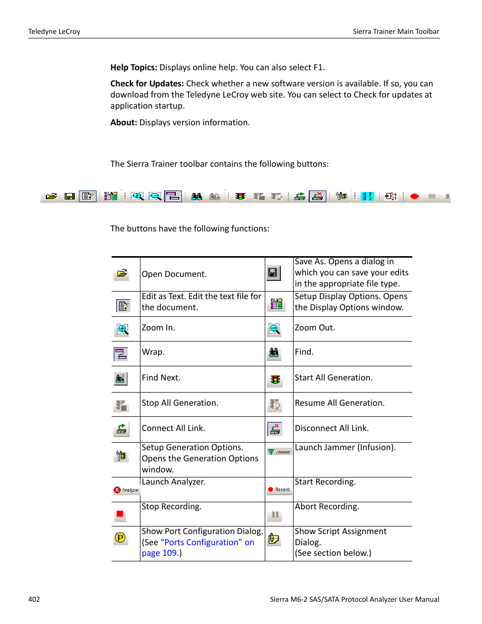 8 help menu, 2 sierra trainer main toolbar | Teledyne LeCroy Sierra M6-2 SAS_SATA Protocol Analyzer User Manual User Manual | Page 404 / 496