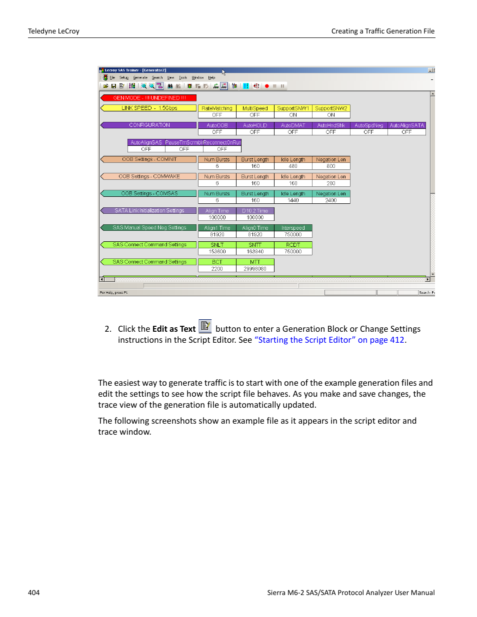 2 editing an example generation file | Teledyne LeCroy Sierra M6-2 SAS_SATA Protocol Analyzer User Manual User Manual | Page 406 / 496