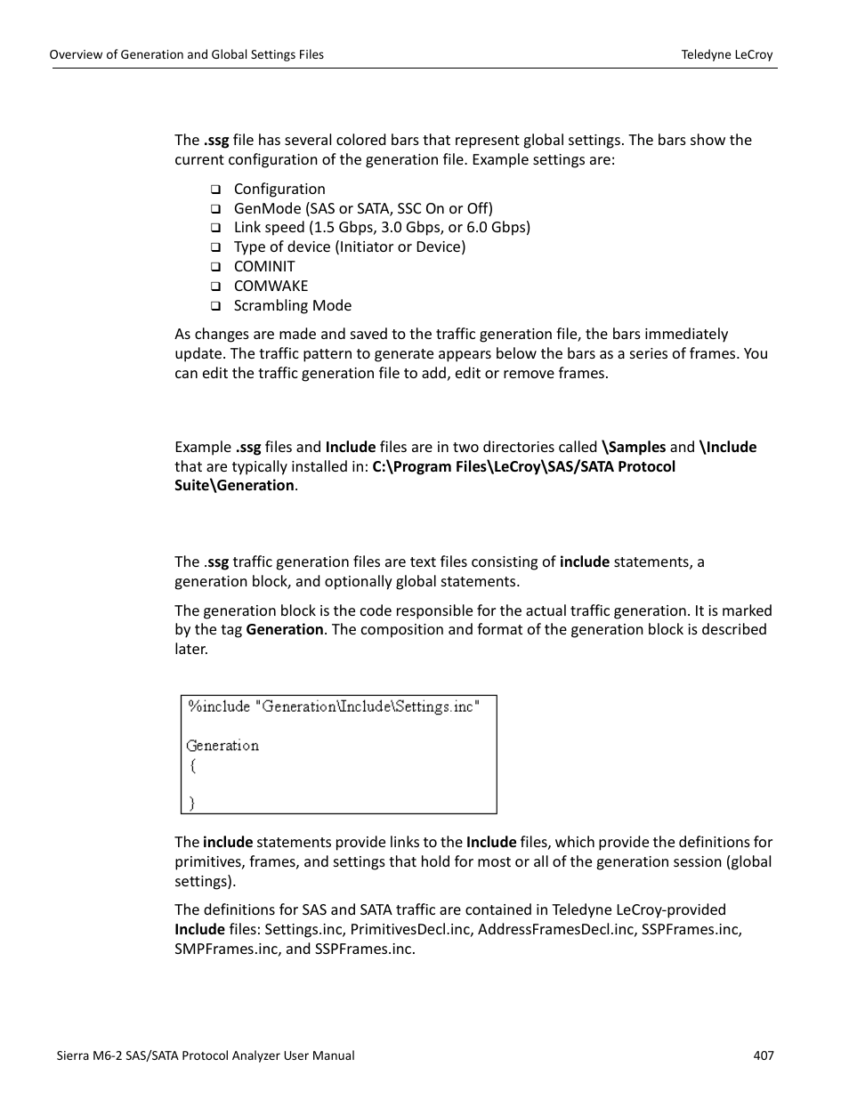 1 layout, 7 overview of generation and global settings files, 1 traffic generation (*.ssg) files | Teledyne LeCroy Sierra M6-2 SAS_SATA Protocol Analyzer User Manual User Manual | Page 409 / 496