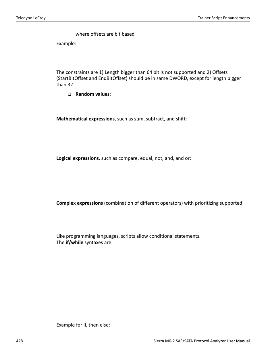 3 expression on variables, 4 if/while in logical expressions | Teledyne LeCroy Sierra M6-2 SAS_SATA Protocol Analyzer User Manual User Manual | Page 430 / 496