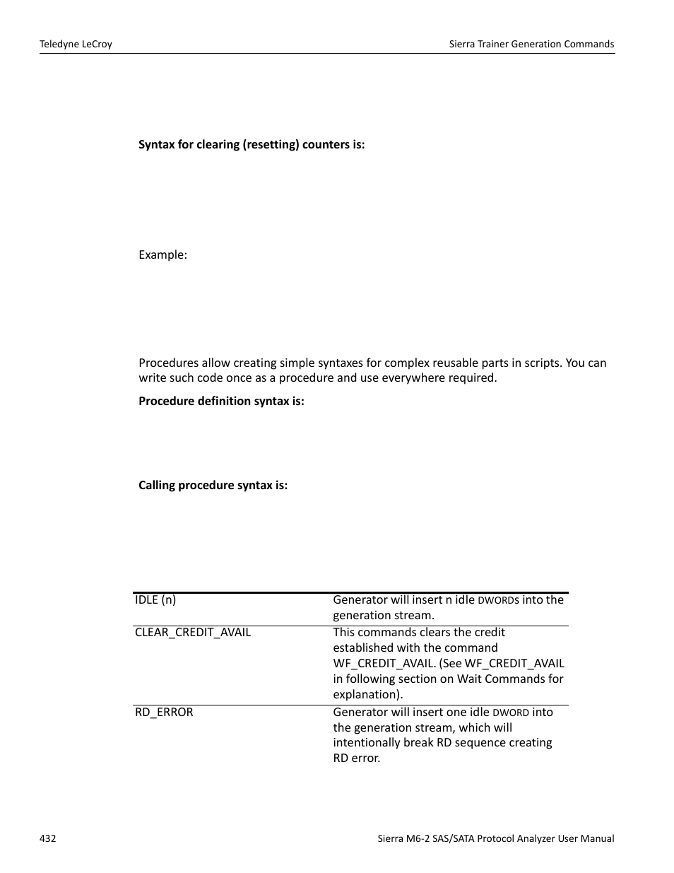 8 procedure definition, 14 sierra trainer generation commands, 1 general commands | Teledyne LeCroy Sierra M6-2 SAS_SATA Protocol Analyzer User Manual User Manual | Page 434 / 496