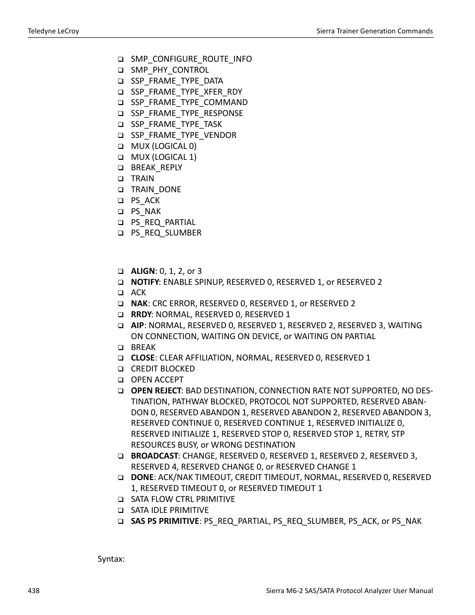 4 primitive category, 5 wait commands | Teledyne LeCroy Sierra M6-2 SAS_SATA Protocol Analyzer User Manual User Manual | Page 440 / 496