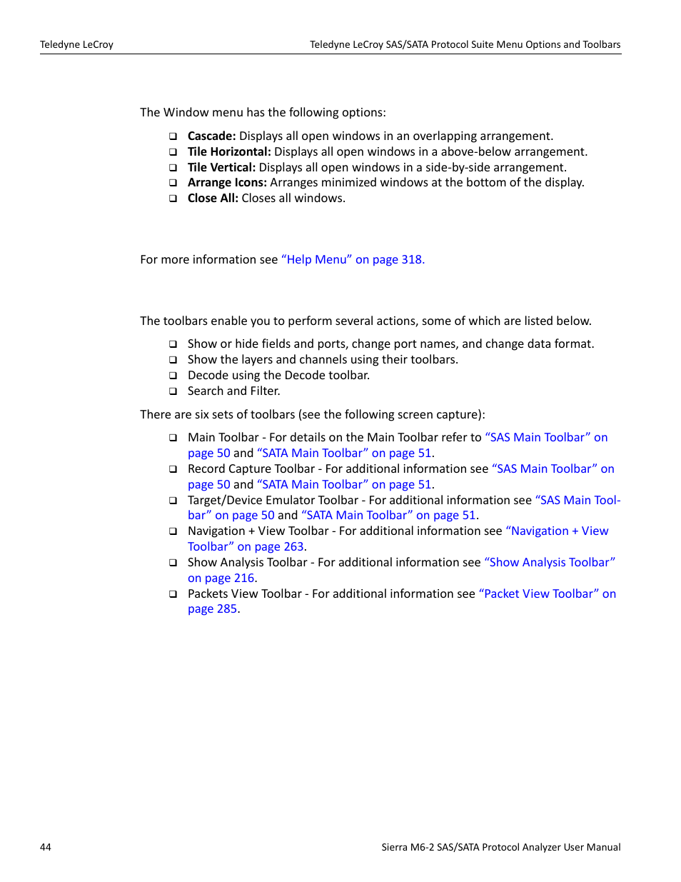 8 window, 9 help, 10 toolbars | Teledyne LeCroy Sierra M6-2 SAS_SATA Protocol Analyzer User Manual User Manual | Page 46 / 496