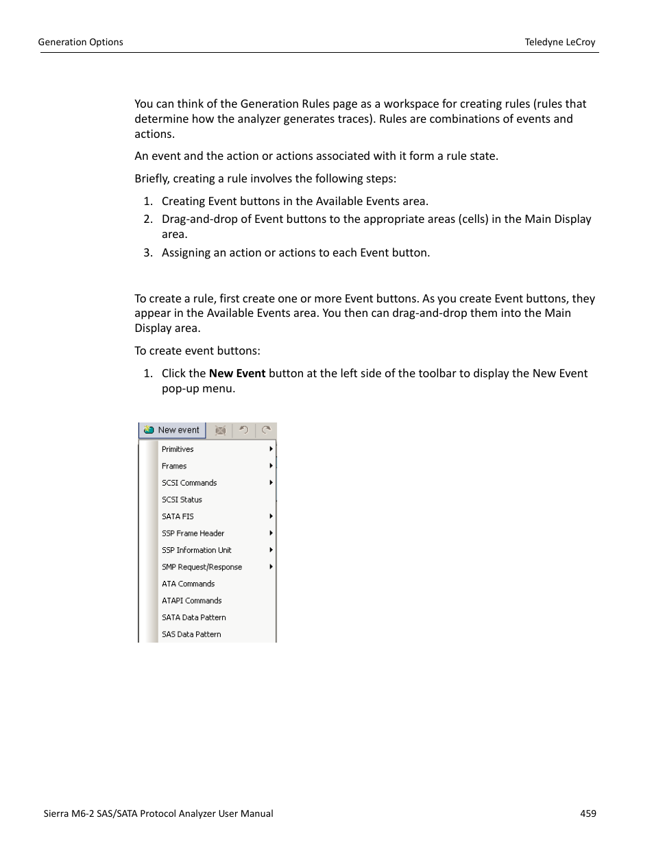 Creating event buttons | Teledyne LeCroy Sierra M6-2 SAS_SATA Protocol Analyzer User Manual User Manual | Page 461 / 496