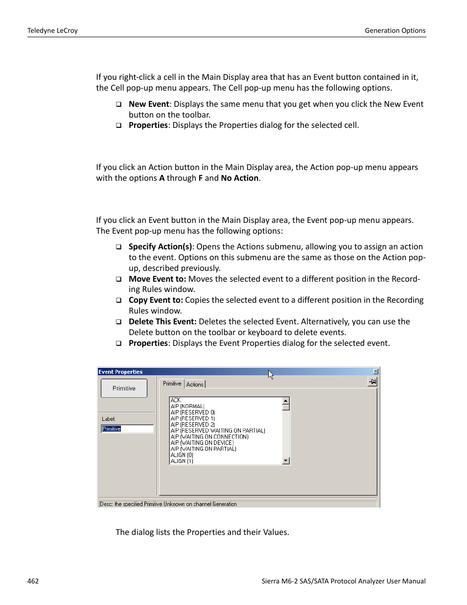 2 cell pop-up menu, 3 action pop-up menu, 4 event pop-up menu | Teledyne LeCroy Sierra M6-2 SAS_SATA Protocol Analyzer User Manual User Manual | Page 464 / 496
