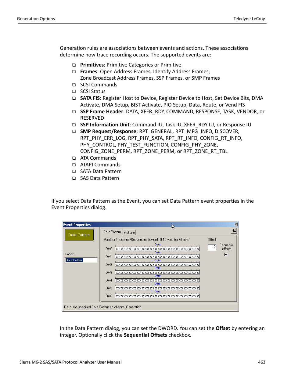 5 events and event properties, Data pattern mask and match, Events and event | Teledyne LeCroy Sierra M6-2 SAS_SATA Protocol Analyzer User Manual User Manual | Page 465 / 496