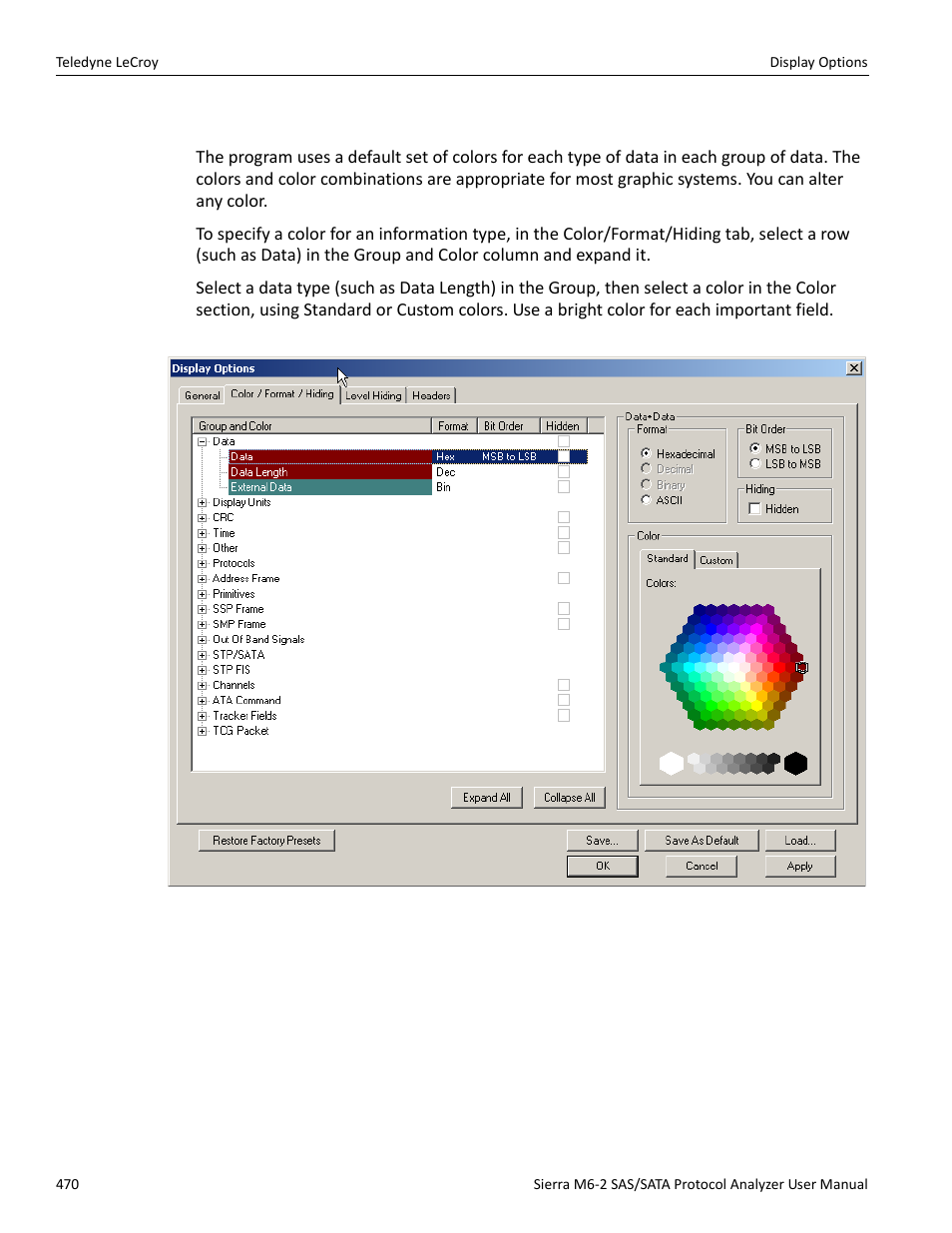 2 color display options | Teledyne LeCroy Sierra M6-2 SAS_SATA Protocol Analyzer User Manual User Manual | Page 472 / 496