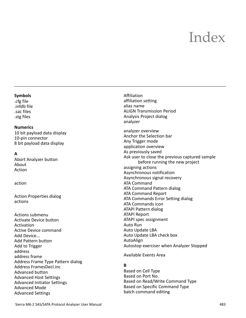 Index | Teledyne LeCroy Sierra M6-2 SAS_SATA Protocol Analyzer User Manual User Manual | Page 485 / 496