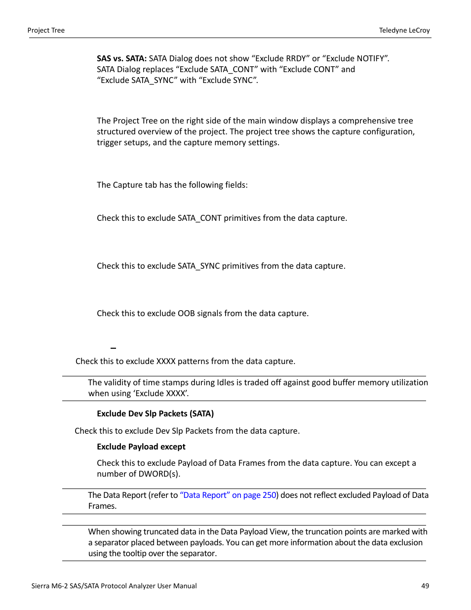 3 project tree, 1 capture tab fields, Exclude xxxx | Teledyne LeCroy Sierra M6-2 SAS_SATA Protocol Analyzer User Manual User Manual | Page 51 / 496