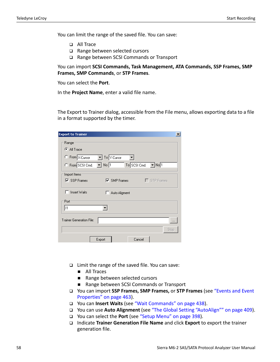 Export to trainer | Teledyne LeCroy Sierra M6-2 SAS_SATA Protocol Analyzer User Manual User Manual | Page 60 / 496