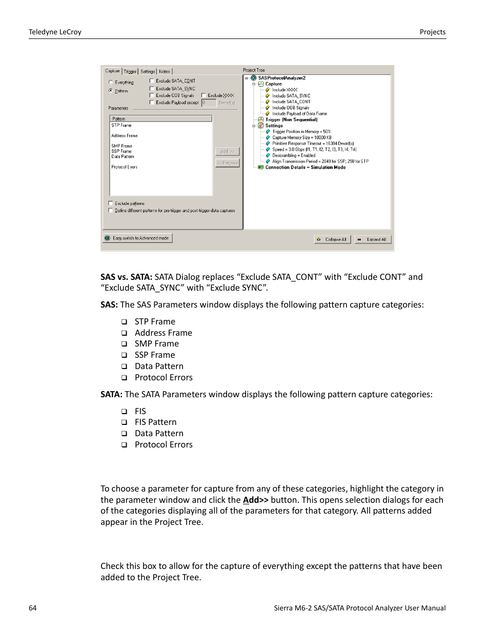 5 choose a parameter, 6 exclude patterns | Teledyne LeCroy Sierra M6-2 SAS_SATA Protocol Analyzer User Manual User Manual | Page 66 / 496