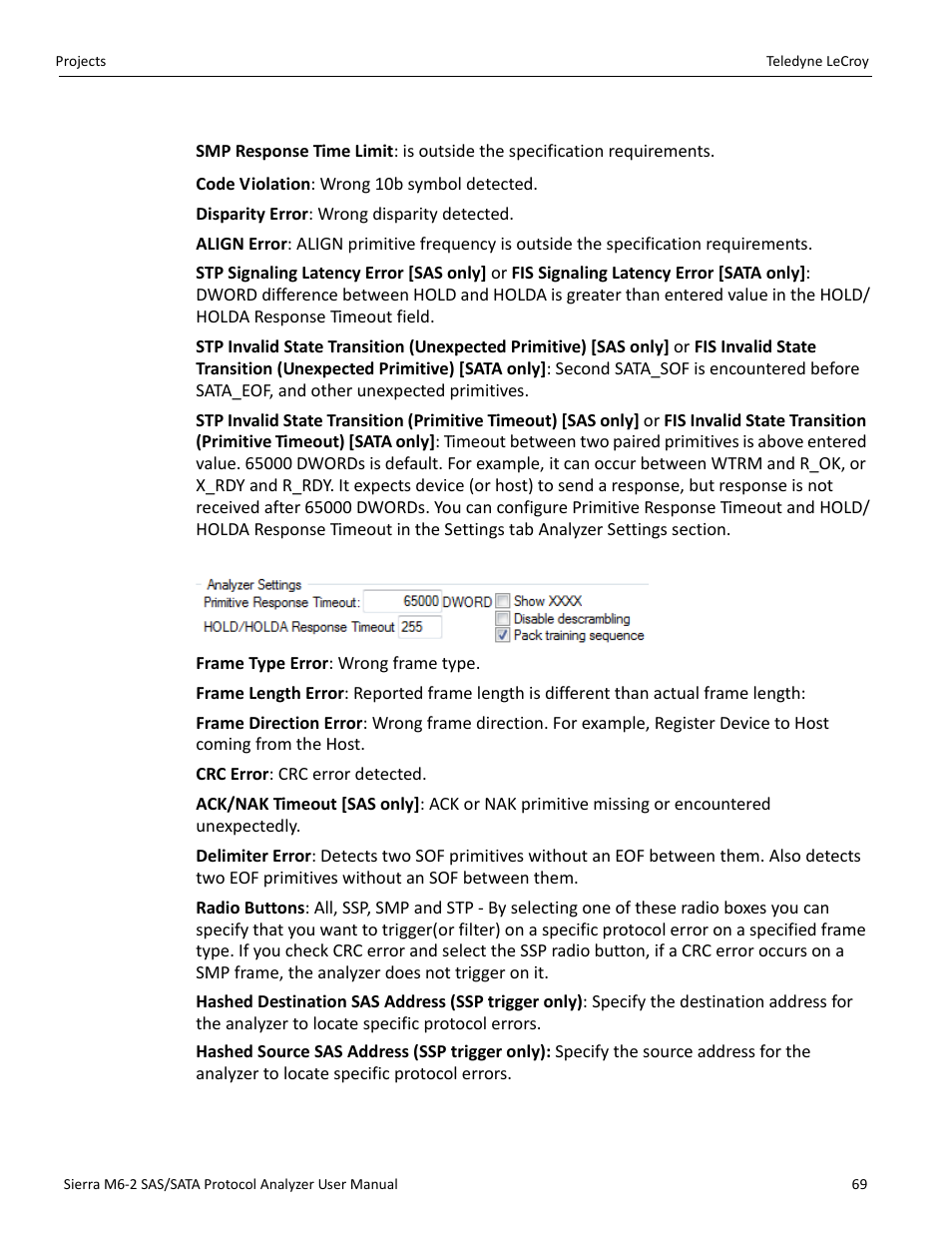 Protocol error descriptions | Teledyne LeCroy Sierra M6-2 SAS_SATA Protocol Analyzer User Manual User Manual | Page 71 / 496